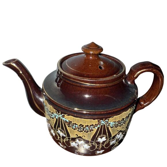 Vintage Gibson’s England Brown & Gold Moriage Teapot • Marked England - Picture 3 of 11